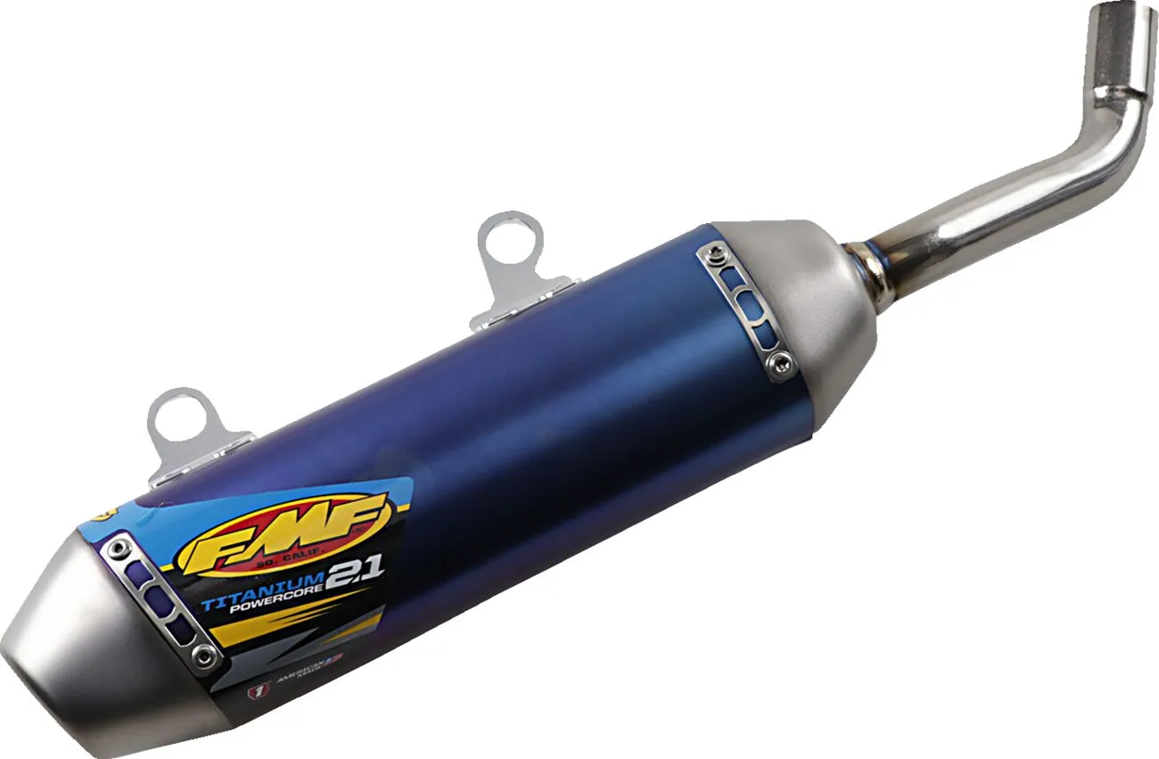 Tlmič výfuku FMF PowerCore 2.1 Shorty — Husqvarna TC 250 2019–2022 a ďalšie, Shorty, titánový tlmič, titánové potrubie, modrý (2T)