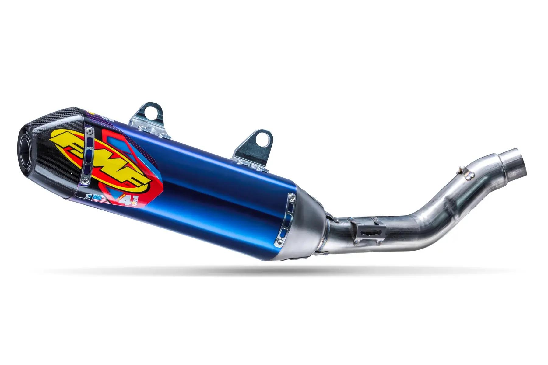 Tlmič výfuku FMF Factory 4.1 RCT — Triumph TF 450-C 2026 a ďalšie, s lapačom iskier, titánový tlmič, titánové potrubie, karbón, modrý (4T)